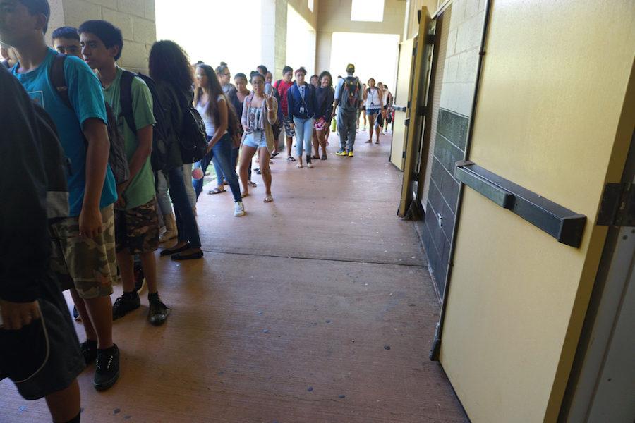 Students are now encountering long lines for lunch due to new free lunch policy.