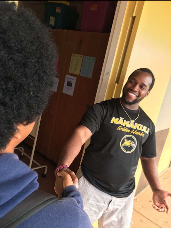 Teacher, Cedric Abdul Akiem, practices MTSS strategy of greeting students at the door.