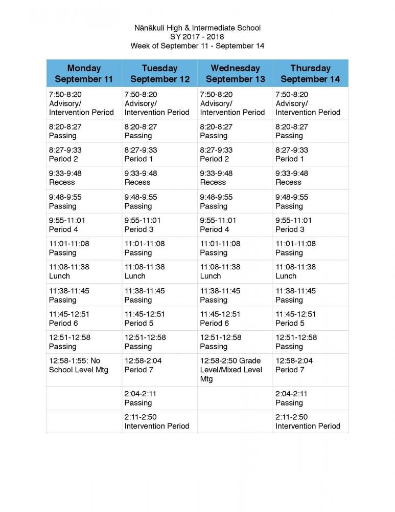 Schedule+for+the+week+of+September+11-September+15