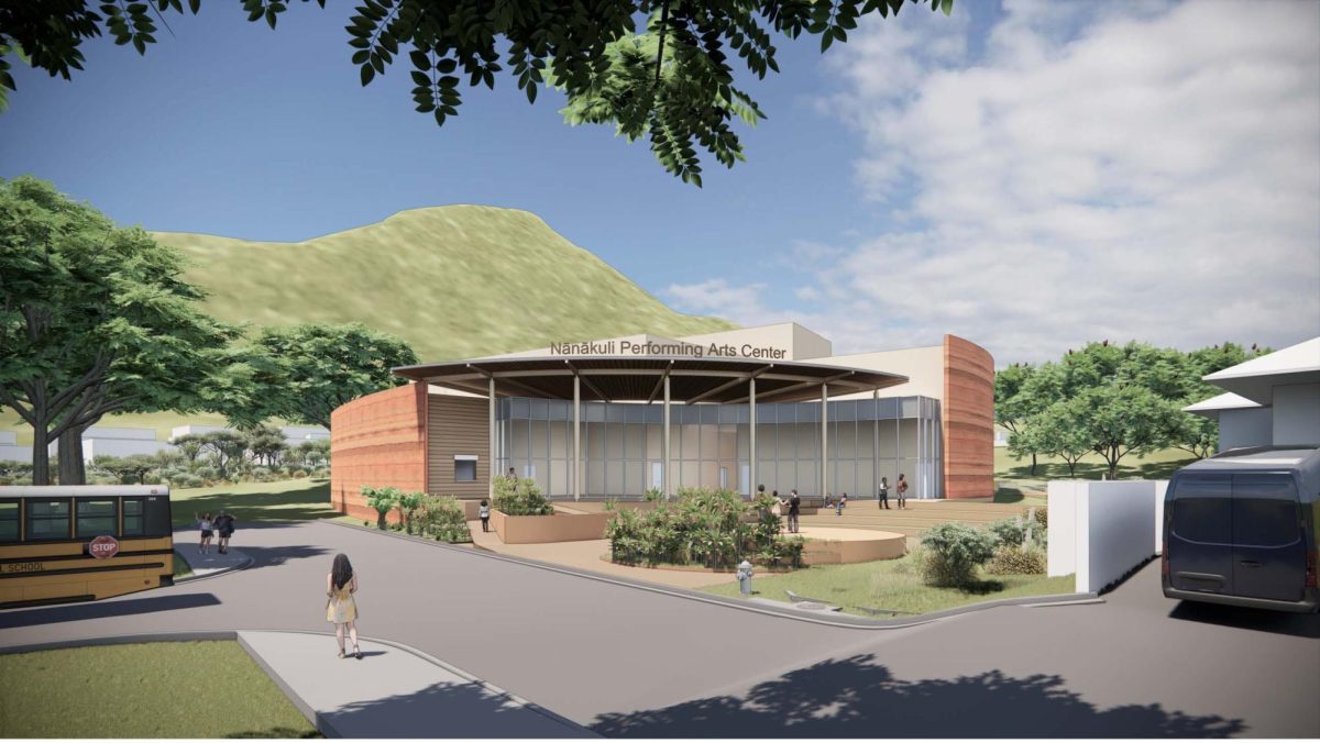 Several options of the performing arts center were shared and the design that was approved is one that integrates "How the ʻāina supports each of us by incorporating earth toned material representing soil. The curves in the design are like an embrace that welcomes and supports the children of Hawaiʻi nei to flourish."